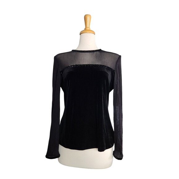 R&K Evenings Velvet Black Mesh Top Womens 10 90s Whimsigoth - Picture 1 of 8